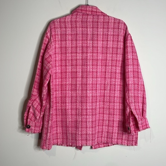 ZARA | Women’s Pink Check Woven Overshirt Oversized Size Smalll - Picture 7 of 7